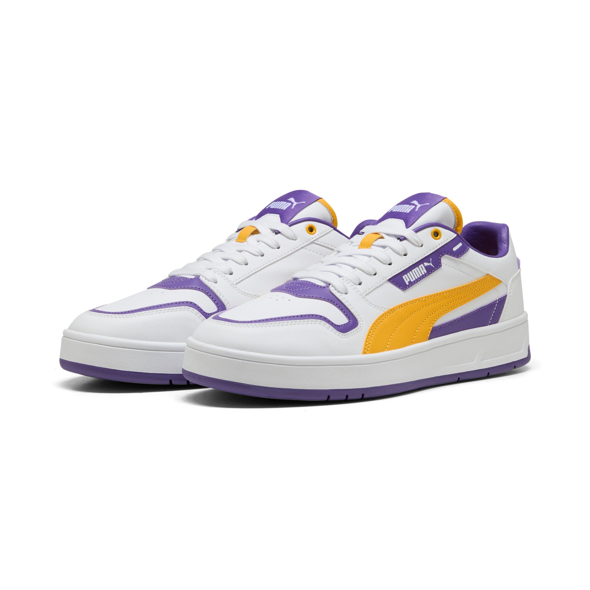 Puma court classic street sneakers in white and yellow s - Front View