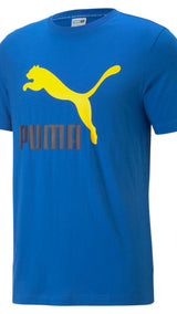 Puma classics men's logo tee in blue - Front View