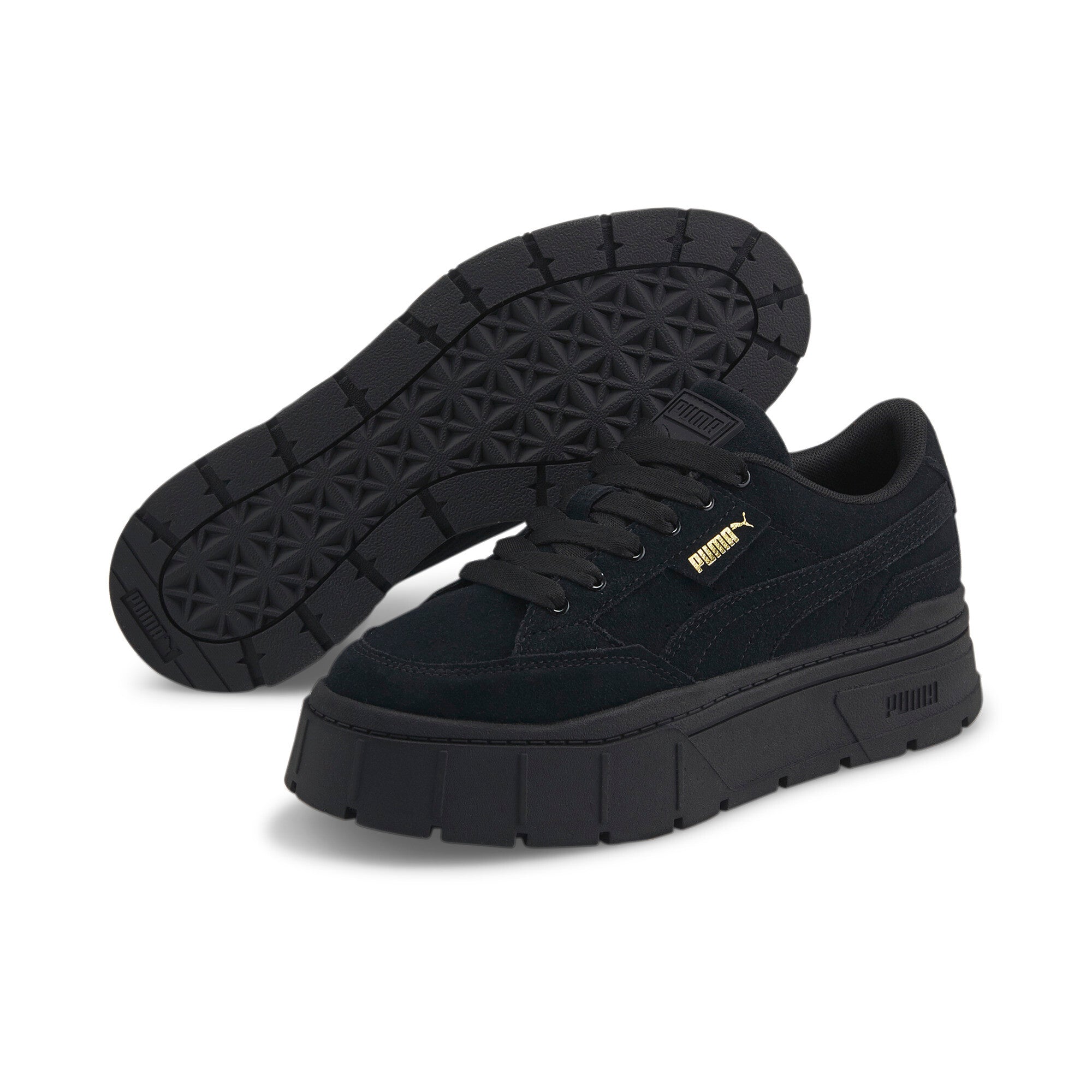 Puma mayze stack suede sneakers in black - Front View
