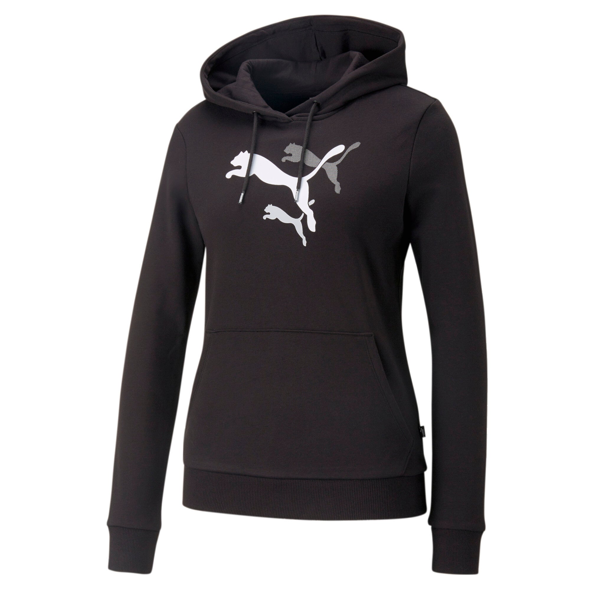 Puma essentials+ logo power hoodie in black - Front View