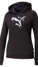 Puma essentials+ logo power hoodie in black - Front View