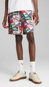 Puma sports legacy graphic relaxed shorts 6'' in blue crystal and aop - Model Shot 01
