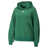 Puma classics oversized hoodie women in green - Front View