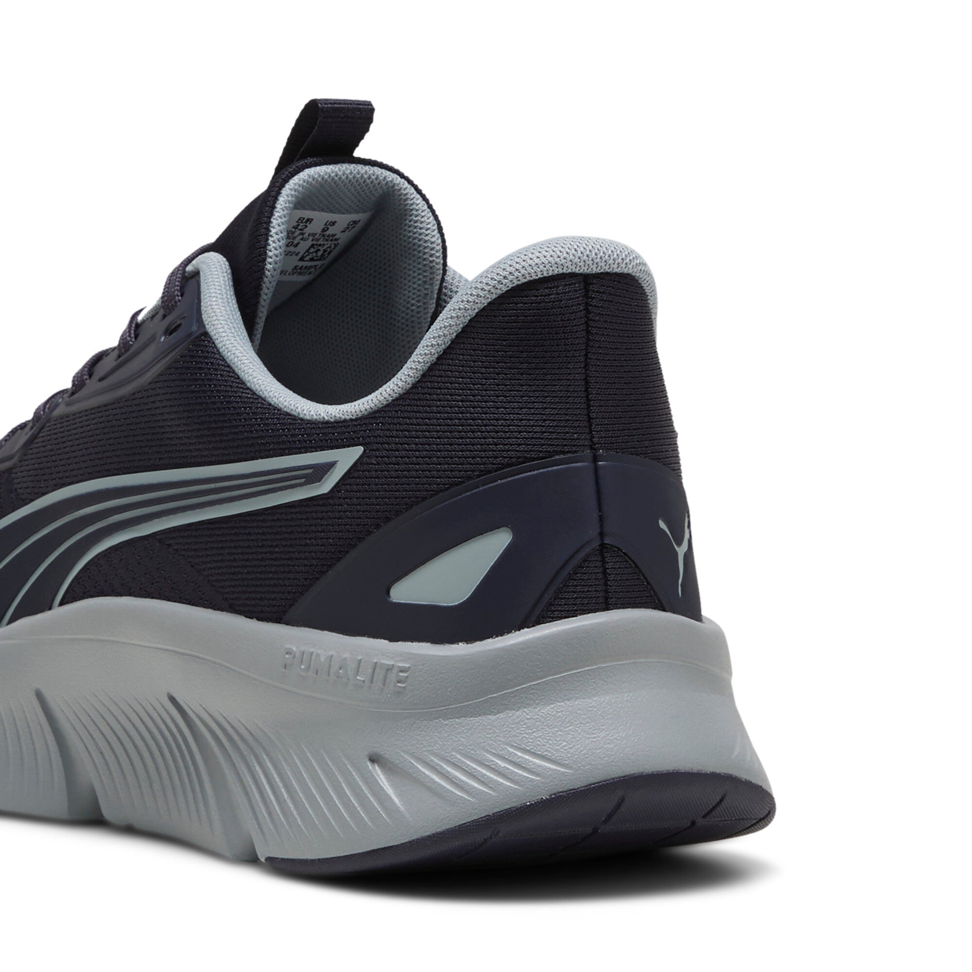 Puma Flexfocus lite modern woven running shoes in navy blue and cool mid gray - Back View