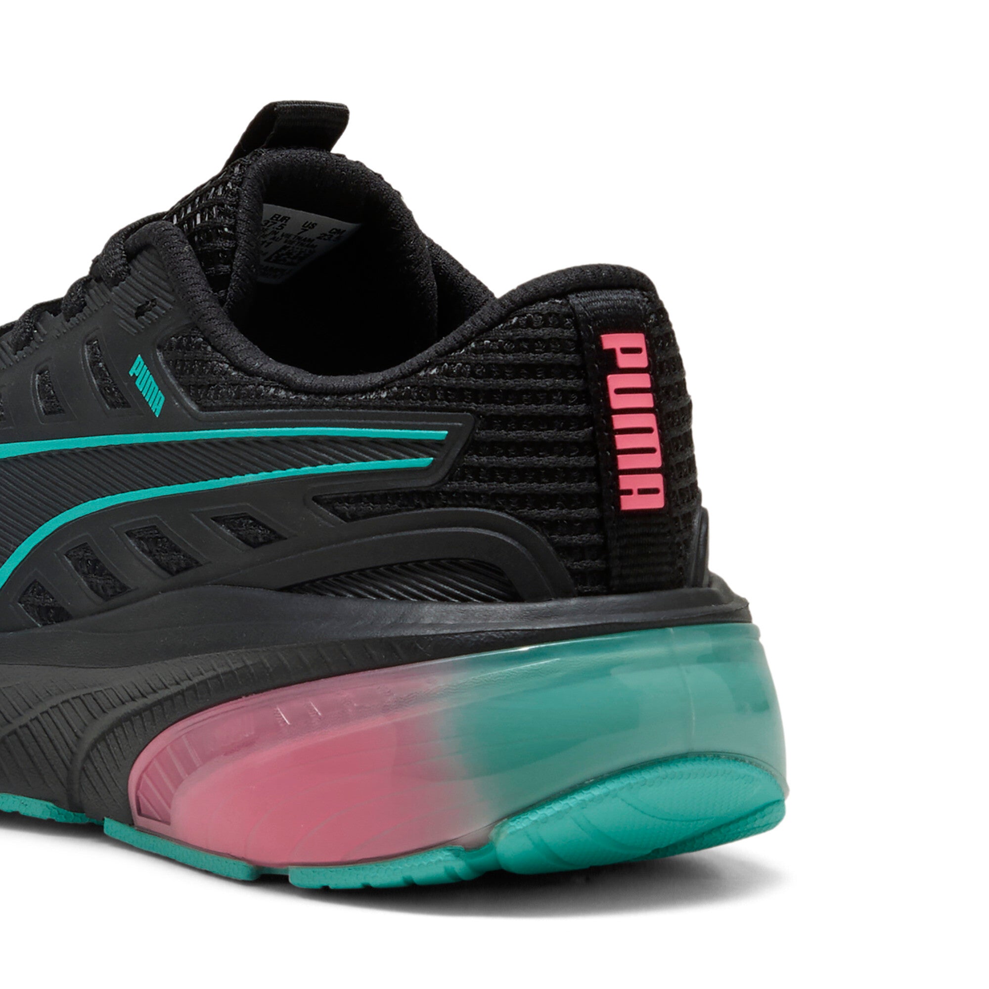 Puma cell glare running shoes in black and sun struck - Back View