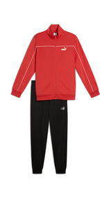 Puma poly piping tracksuit in red fire - Front View