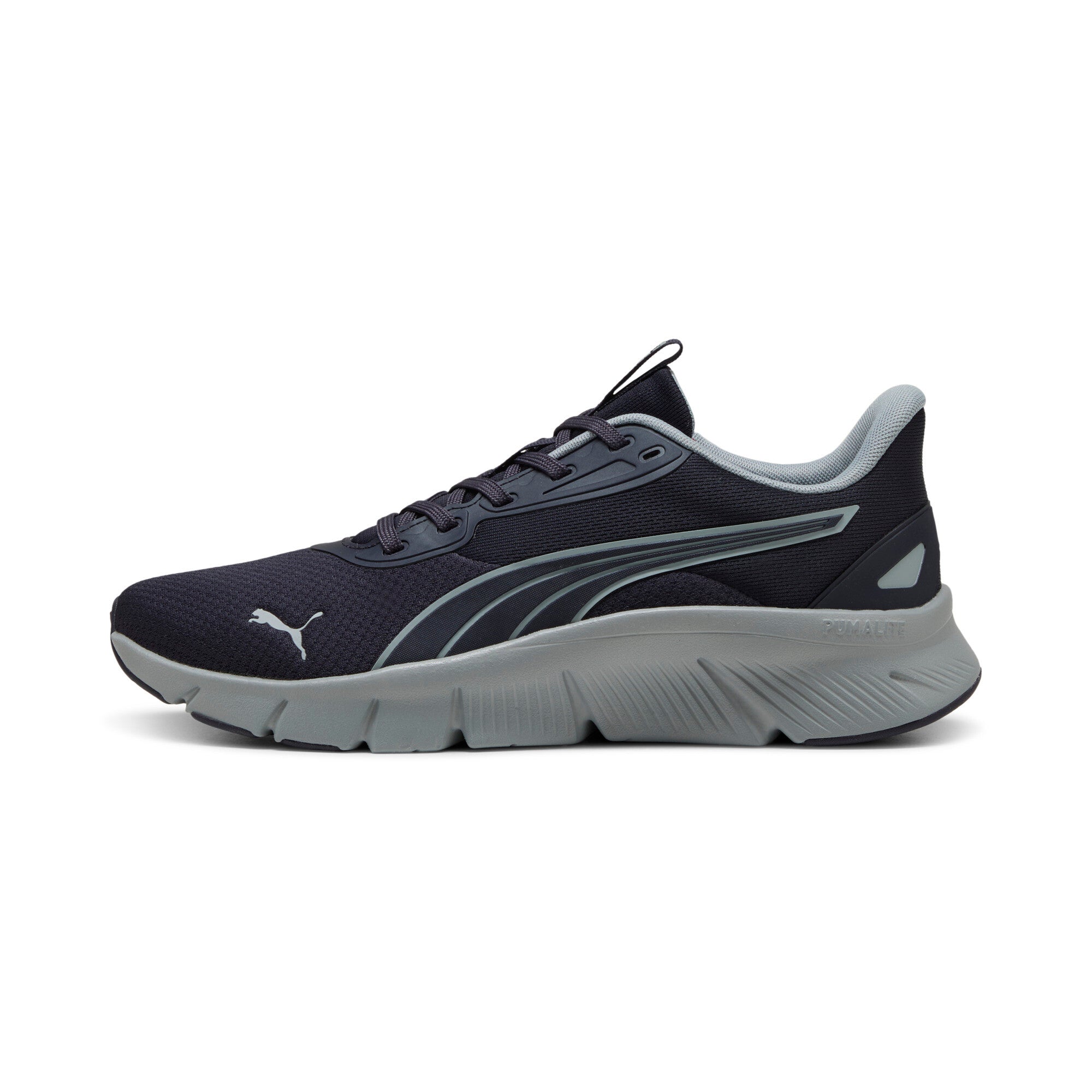 Puma Flexfocus lite modern woven running shoes in navy blue and cool mid gray - Side View 01