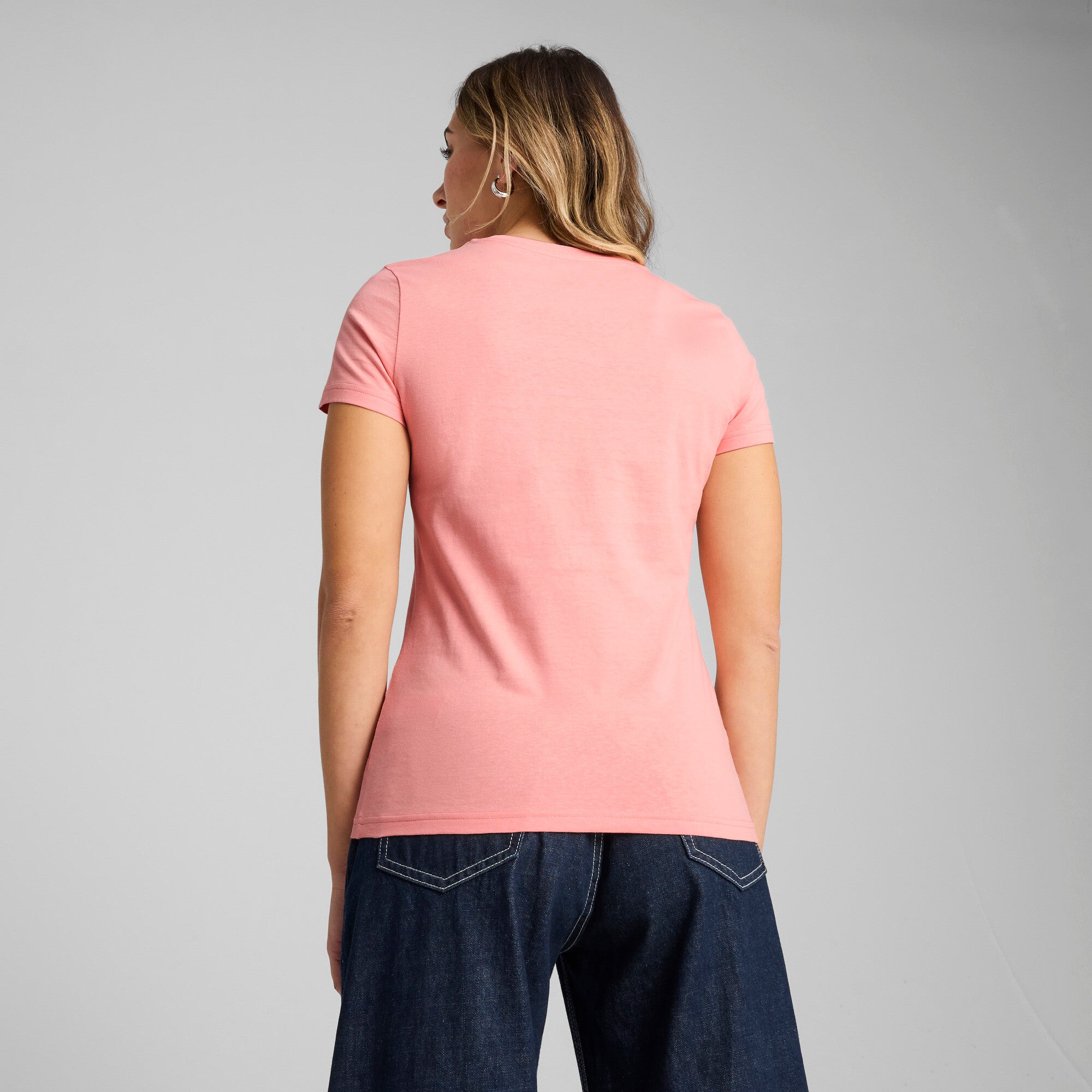 Puma ESS metallic no. 1 logo tee in pink fruit and metallic silver - Model Shot 02