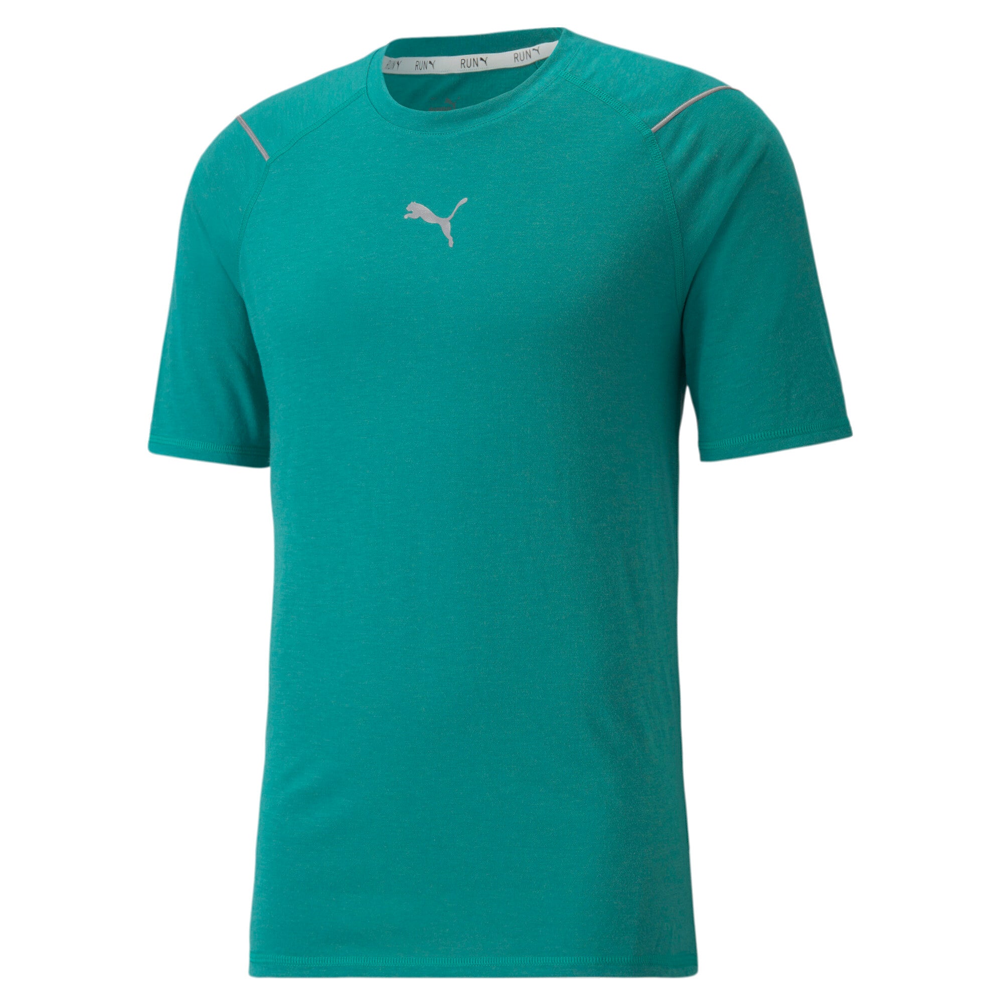 Puma running wool short sleeve tee in green - Front View