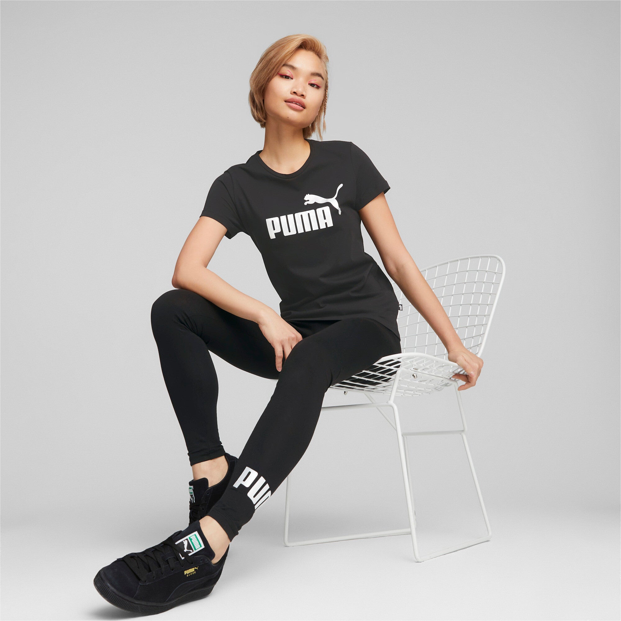 Puma essentials+ metallic logo tee in purple - Model Shot 03