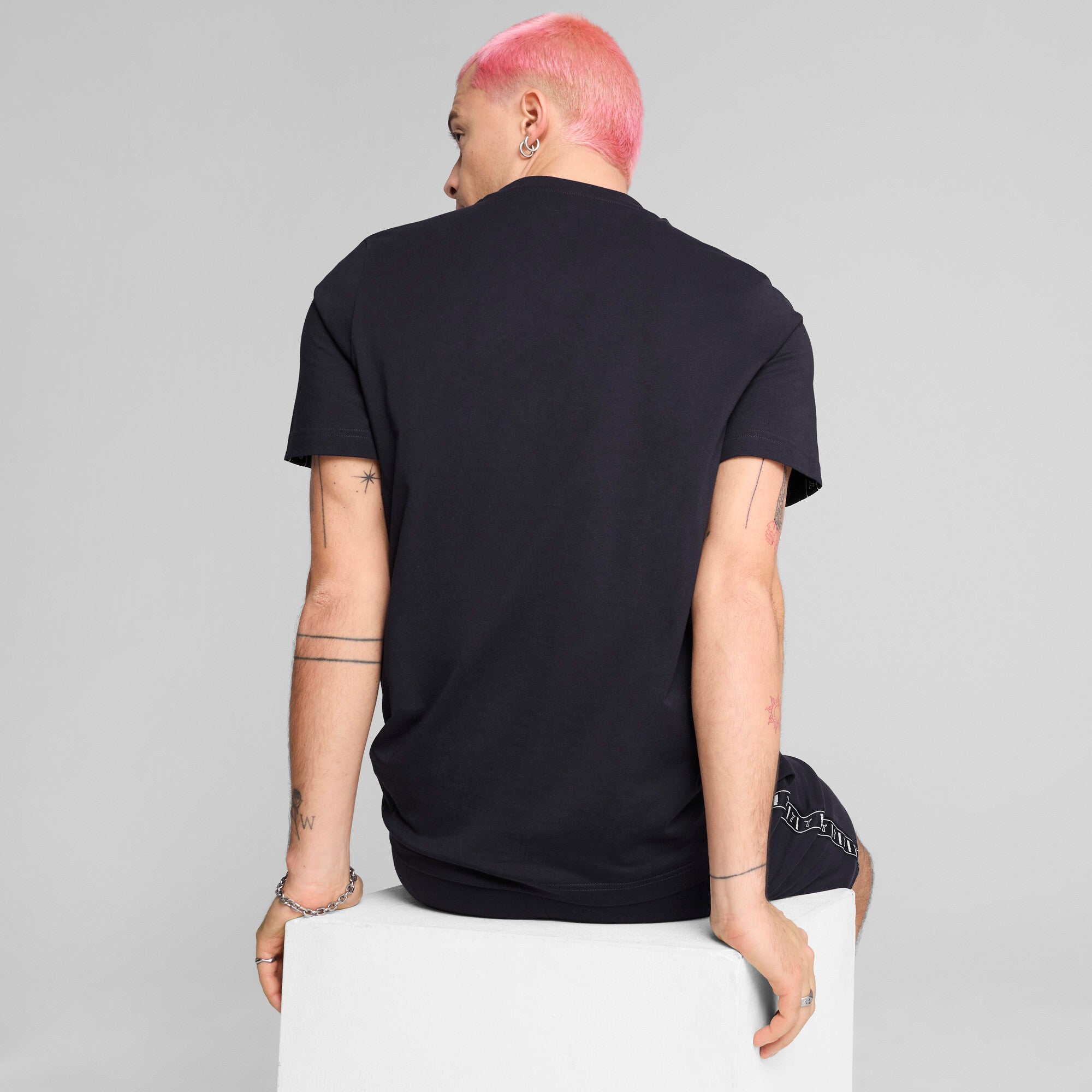 Puma essentials tape tee in new navy - Model Shot 02