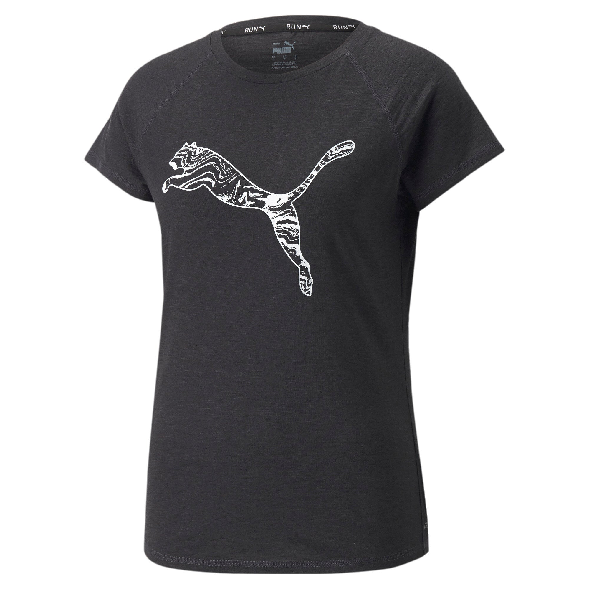 Puma running run logo short sleeve tee in black - Front View