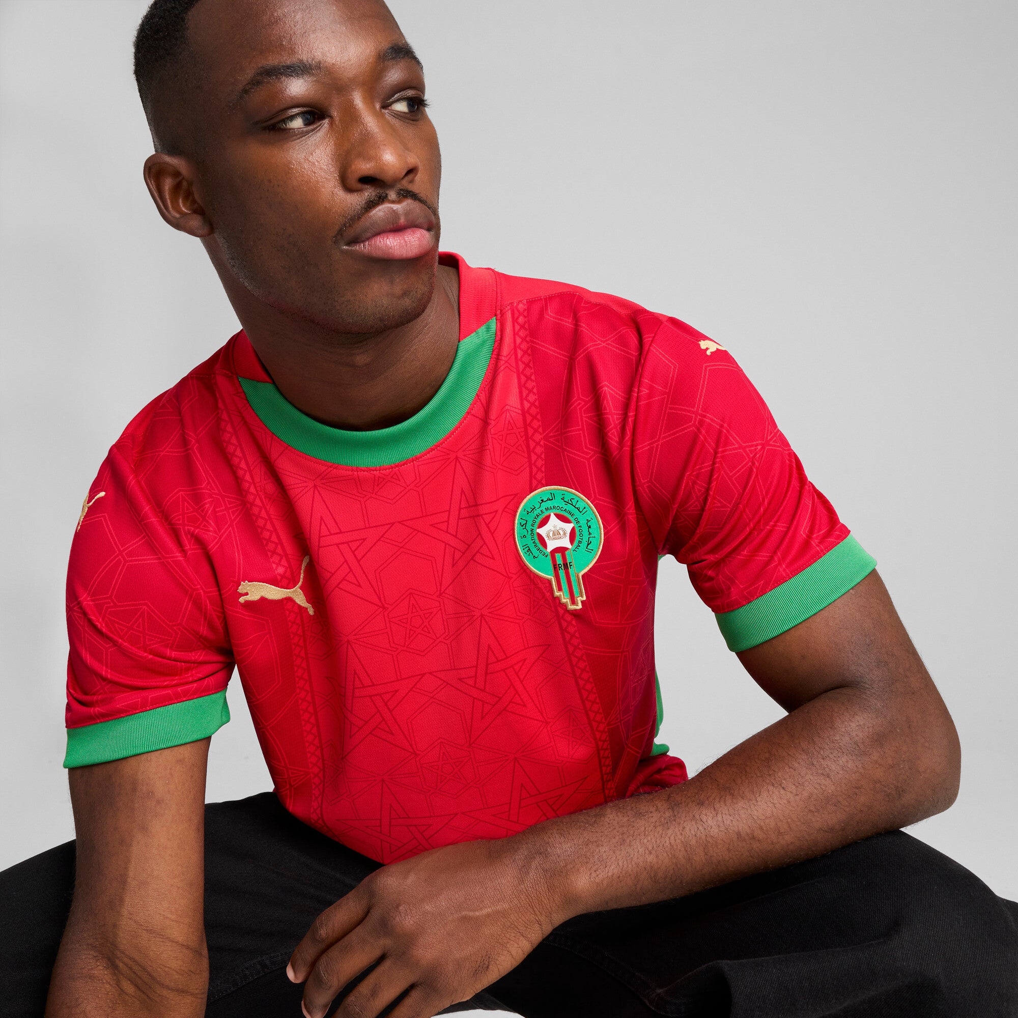 PUMA Morocco 2025 home jersey in red and archive green - Model Shot 02