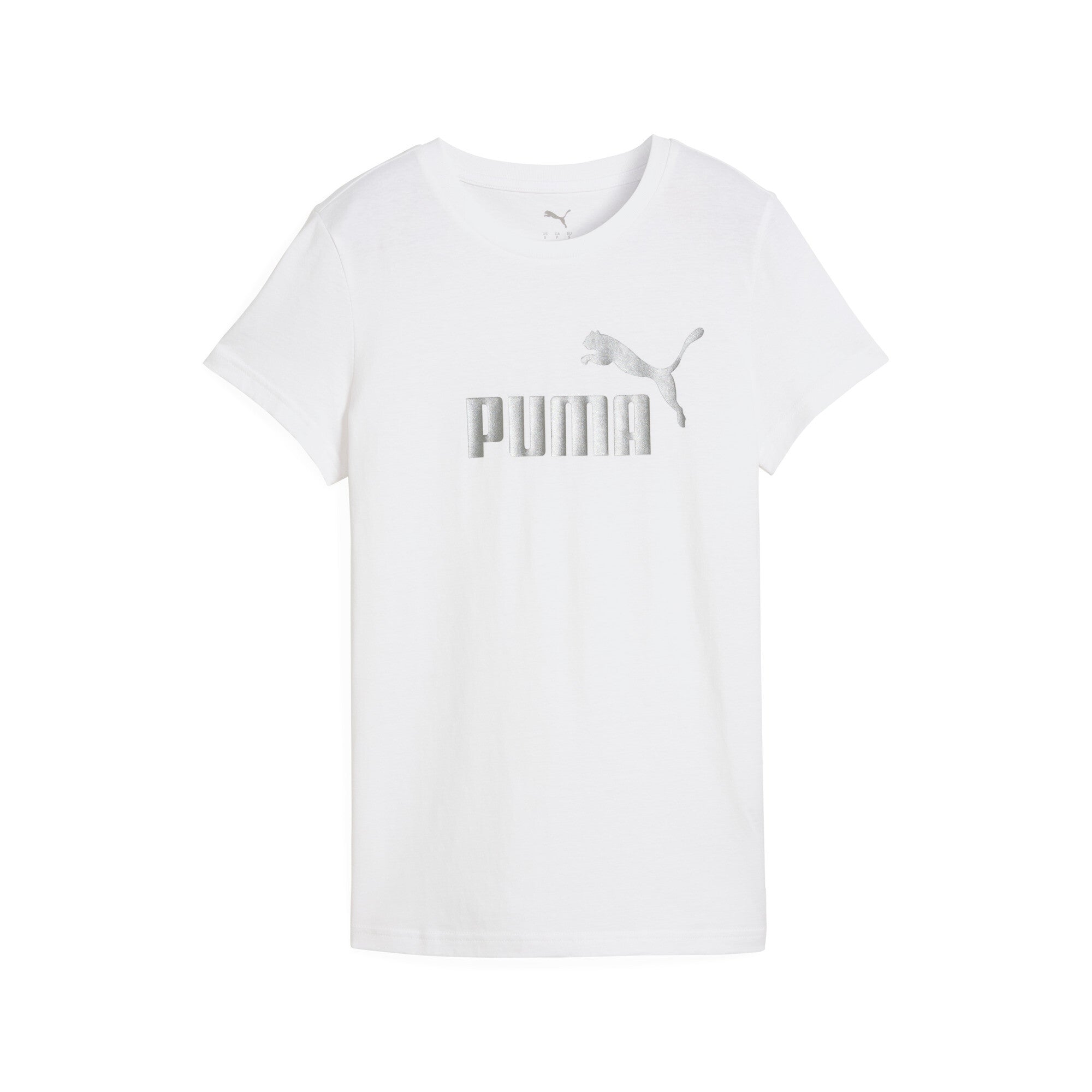 Puma ESS metallic no. 1 logo tee in white and metallic silver - Front View