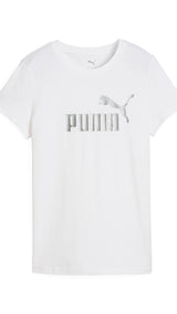 Puma ESS metallic no. 1 logo tee in white and metallic silver - Front View