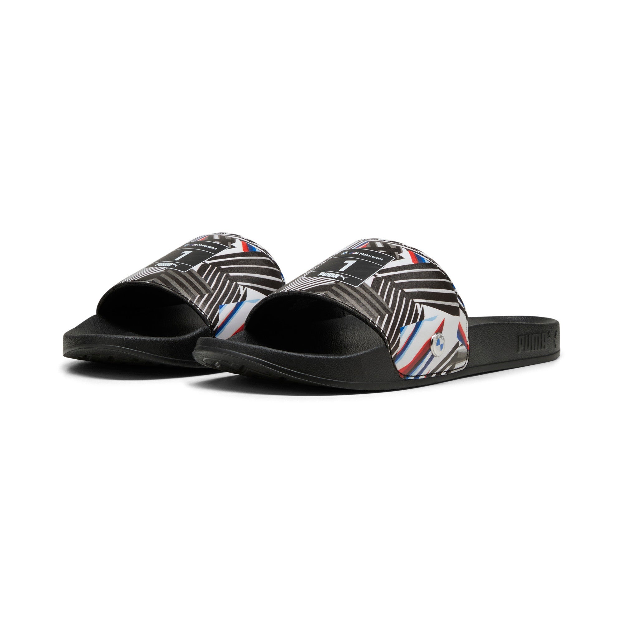 Puma BMW M motorsport leadcat 2.0 graphic slides in black - Front View