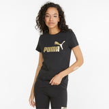 Puma essentials+ metallic logo tee women in black - Model Shot 01