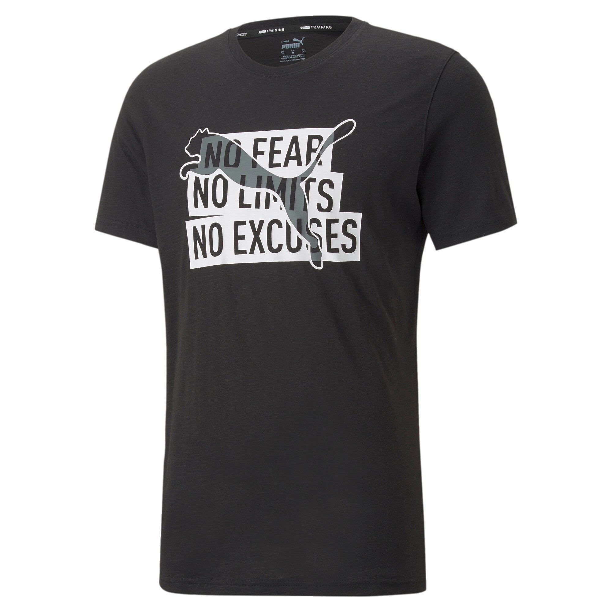Puma training performance slogan cat tee in black - Front View