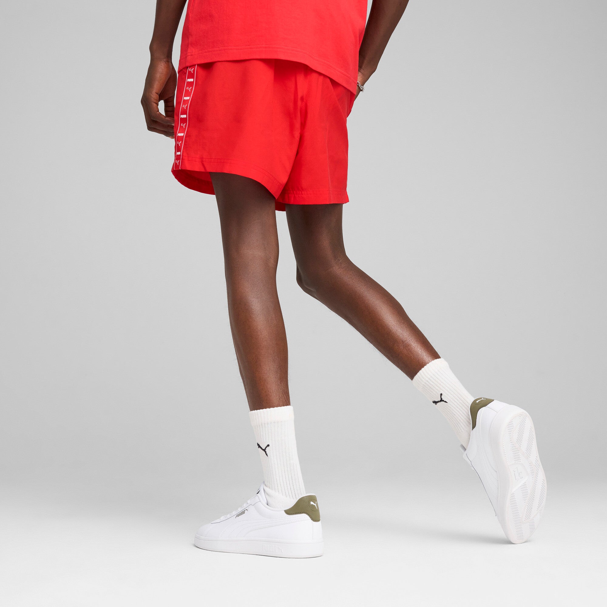 Puma essentials tape woven 5" shorts in for all time red - Model Shot 02
