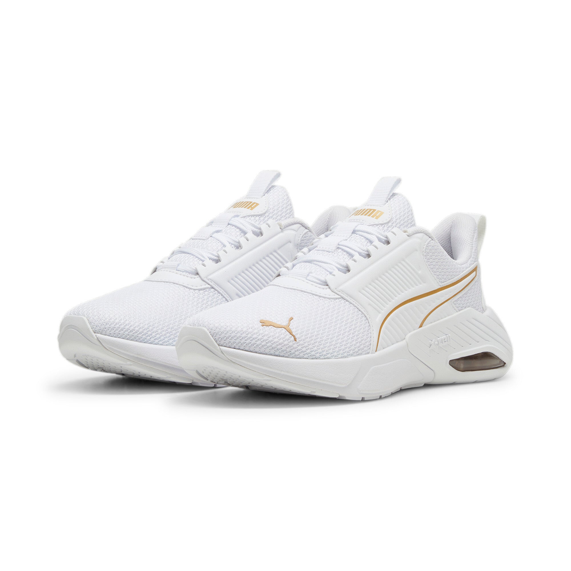 Puma X-cell nova FS running shoes in white and gold - Front View