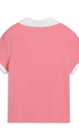 PUMA wardrobe essentials polo women in wild pink — back view