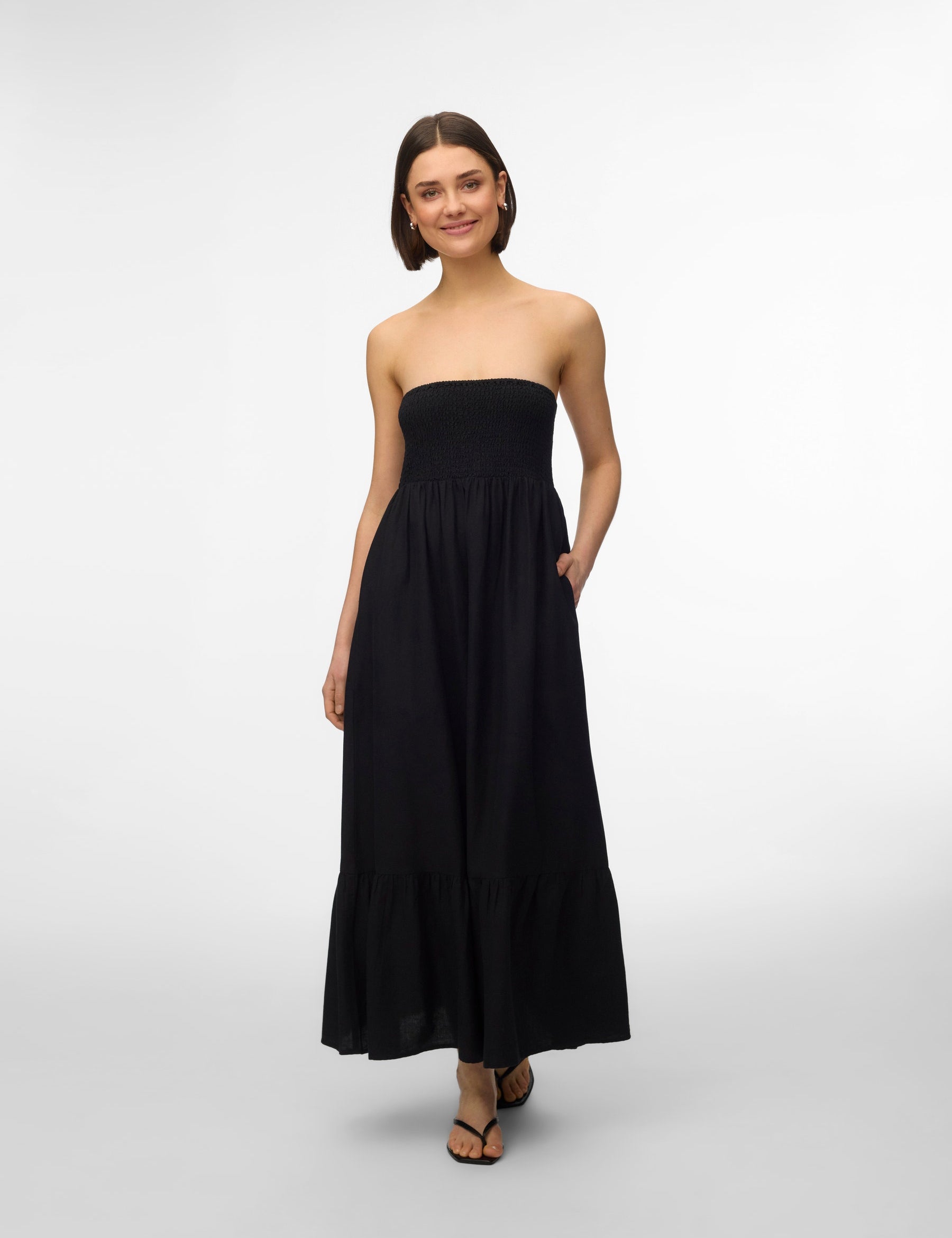 VERO MODA AWALISA bandeau ankle dress in black - Image 1