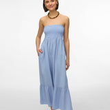 VERO MODA AWALISA bandeau ankle dress in brunnera blue - Image 4