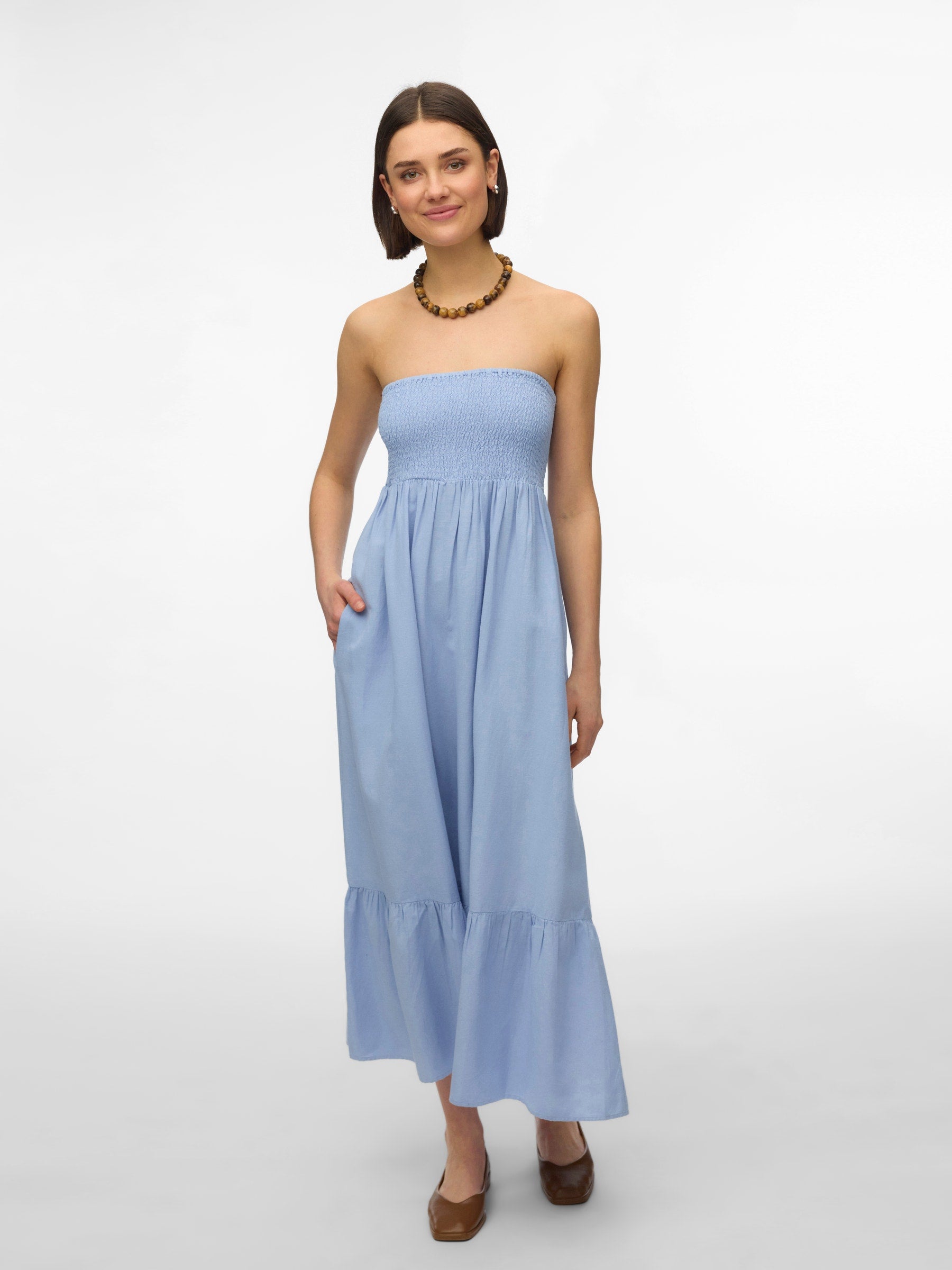 VERO MODA AWALISA bandeau ankle dress in brunnera blue - Image 4