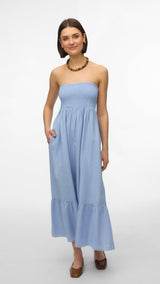 VERO MODA AWALISA bandeau ankle dress in brunnera blue - Image 4