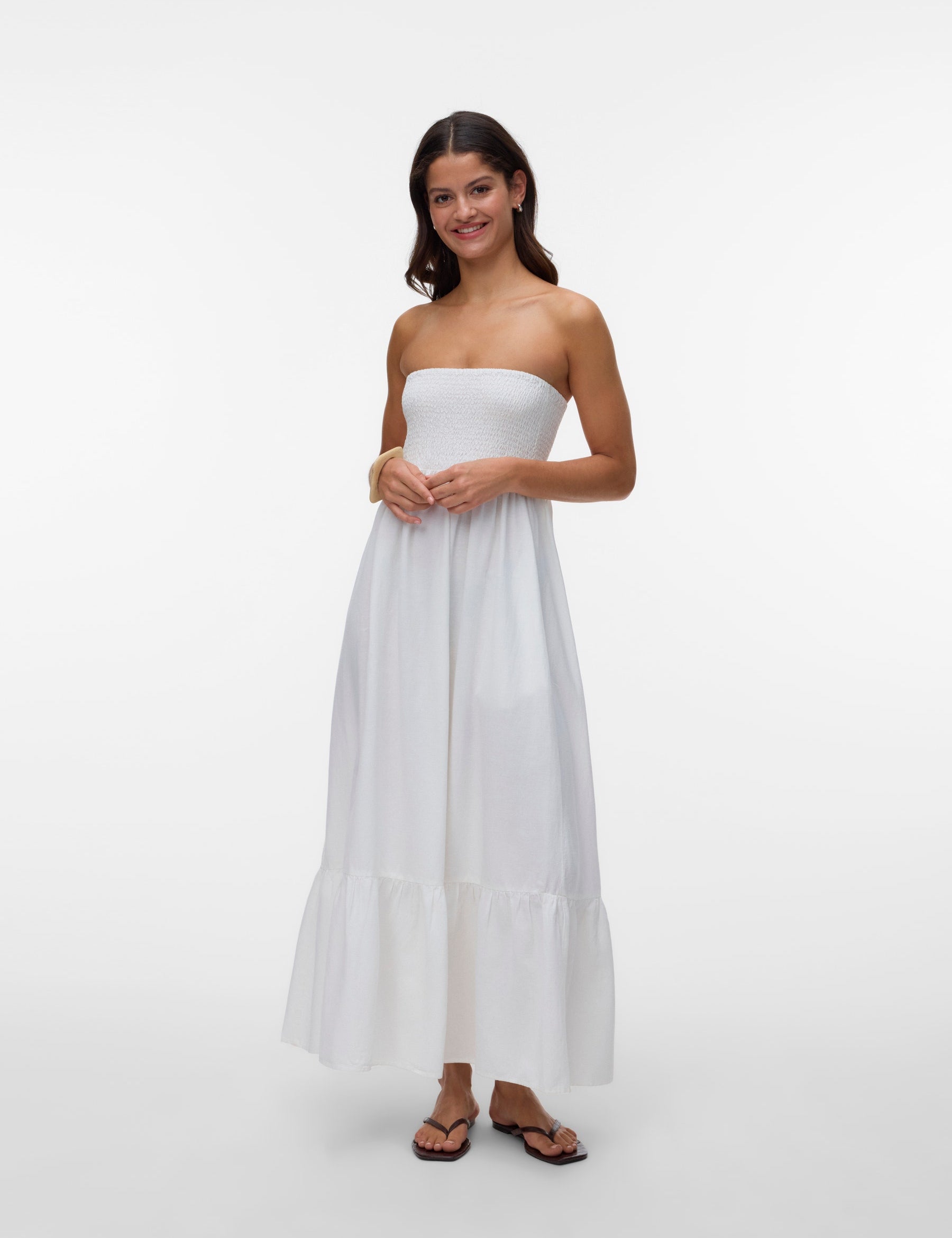 VERO MODA AWALISA bandeau ankle dress in snow white - Image 1