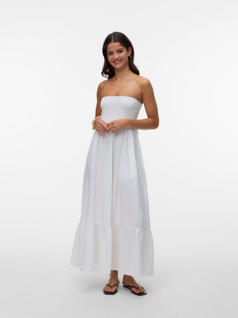 VERO MODA AWALISA bandeau ankle dress in snow white