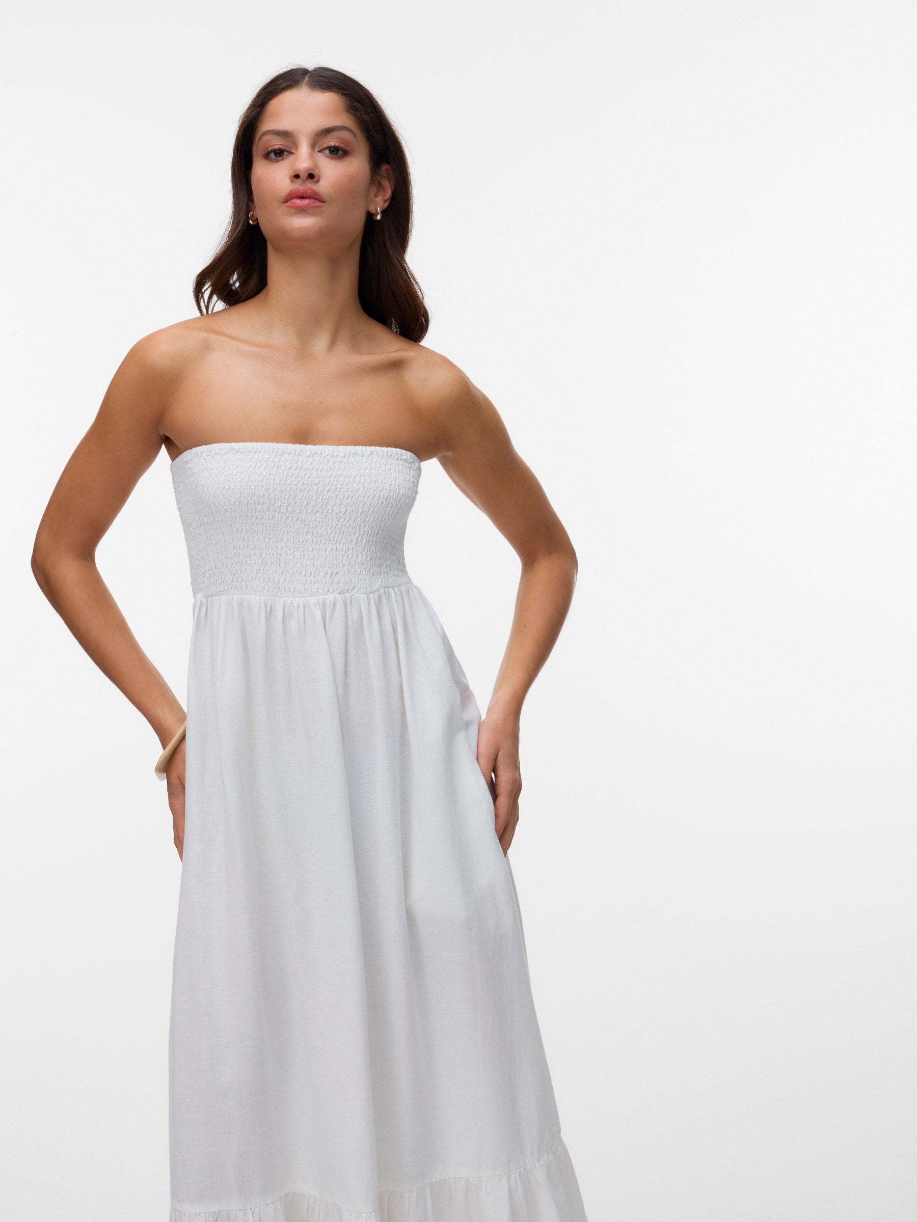 VERO MODA AWALISA bandeau ankle dress in snow white - Image 4