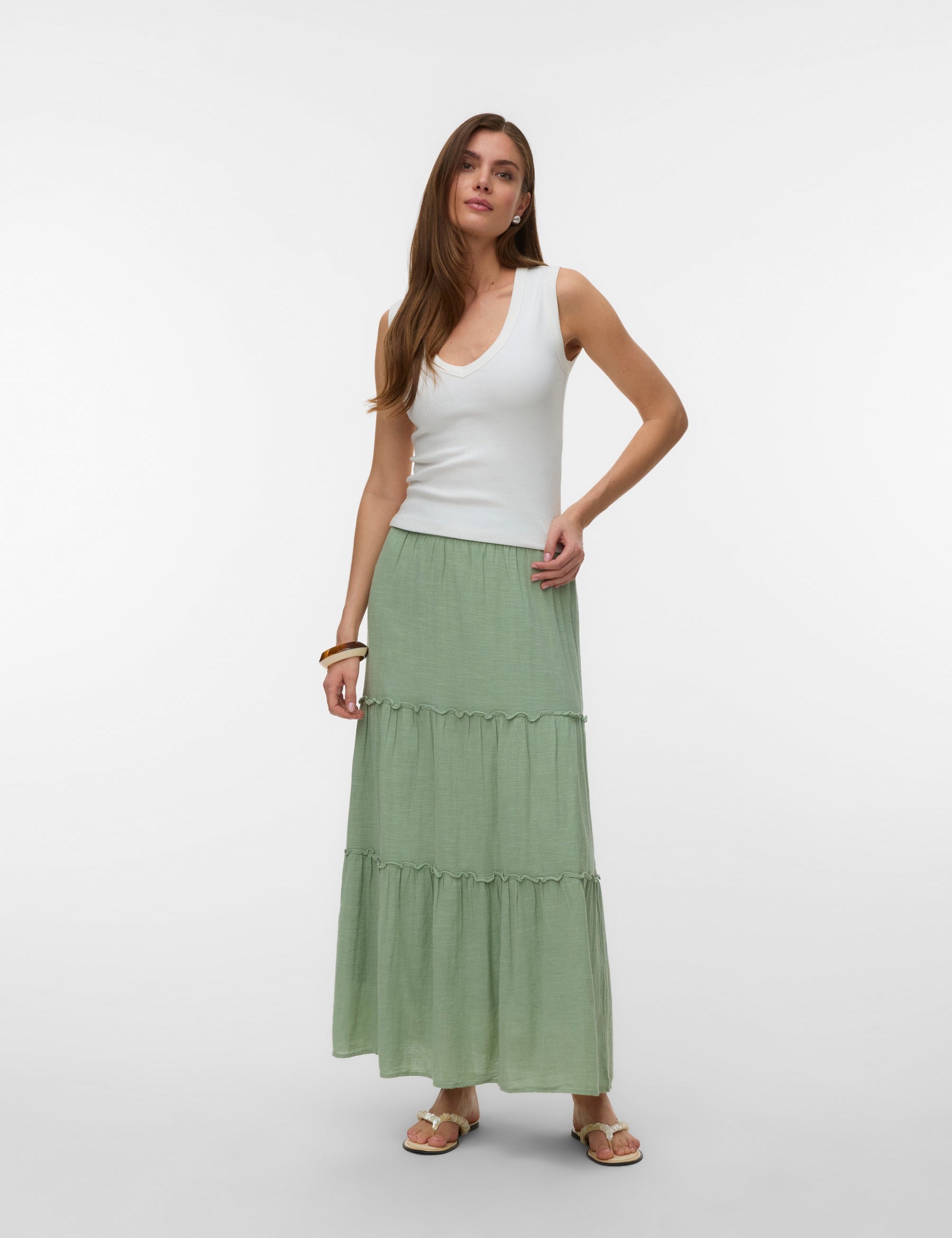 VERO MODA AWKEELEY long skirt in basil - Image 1