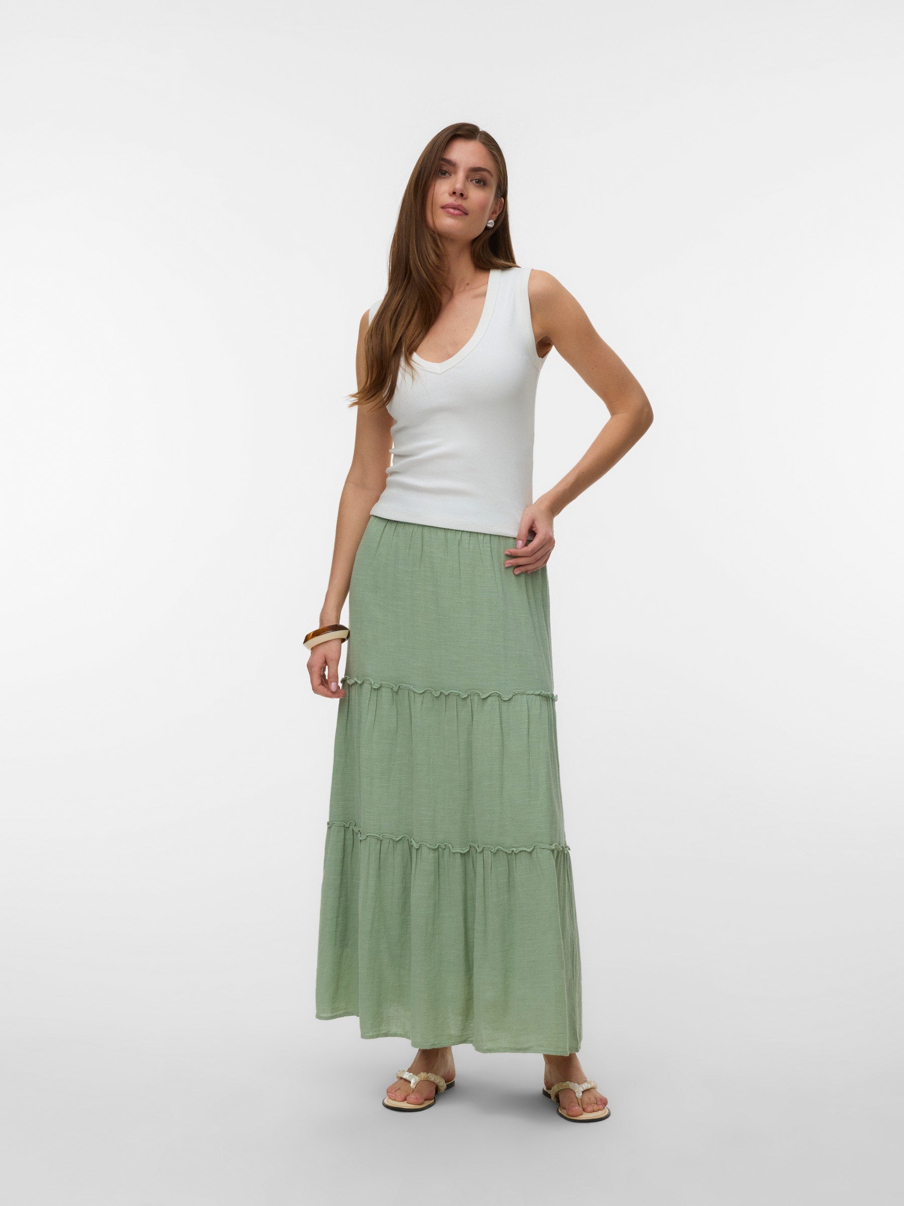 VERO MODA AWKEELEY long skirt in basil - Image 1