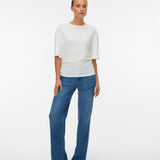 VERO MODA AWNAVARO 2/4 o-neck top in snow white - Image 1