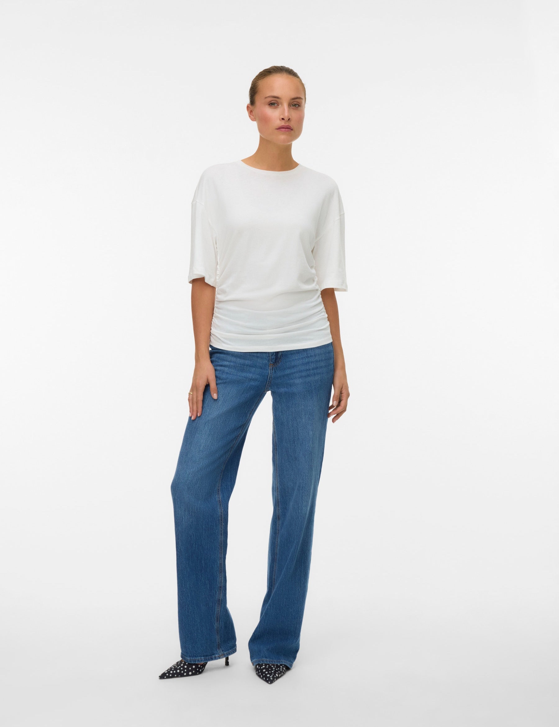 VERO MODA AWNAVARO 2/4 o-neck top in snow white - Image 1
