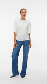 VERO MODA AWNAVARO 2/4 o-neck top in snow white - Image 1