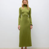 VERO MODA AWUDITA high neck ankle dress in calliste green - Image 1