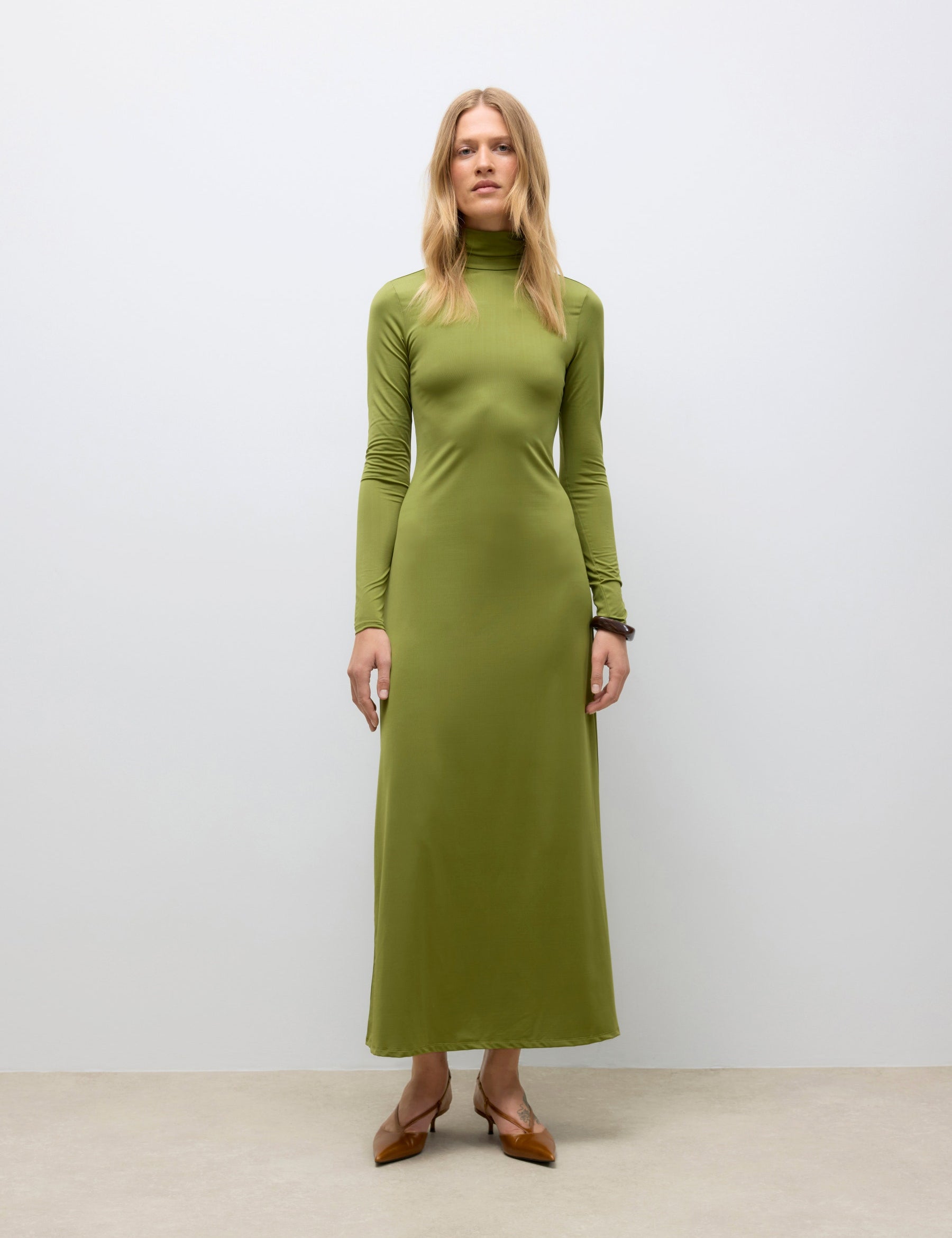 VERO MODA AWUDITA high neck ankle dress in calliste green - Image 1