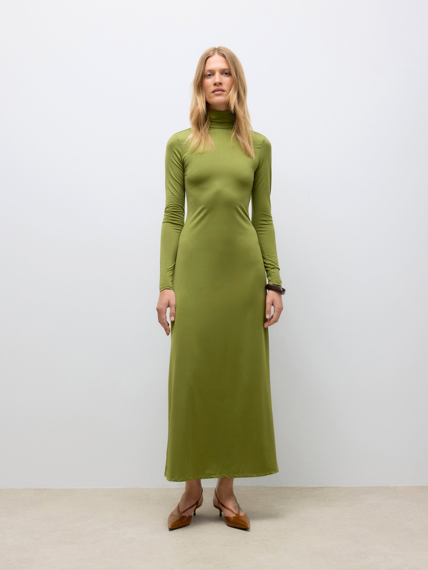 VERO MODA AWUDITA high neck ankle dress in calliste green - Image 1