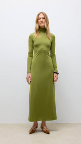 VERO MODA AWUDITA high neck ankle dress in calliste green - Image 1