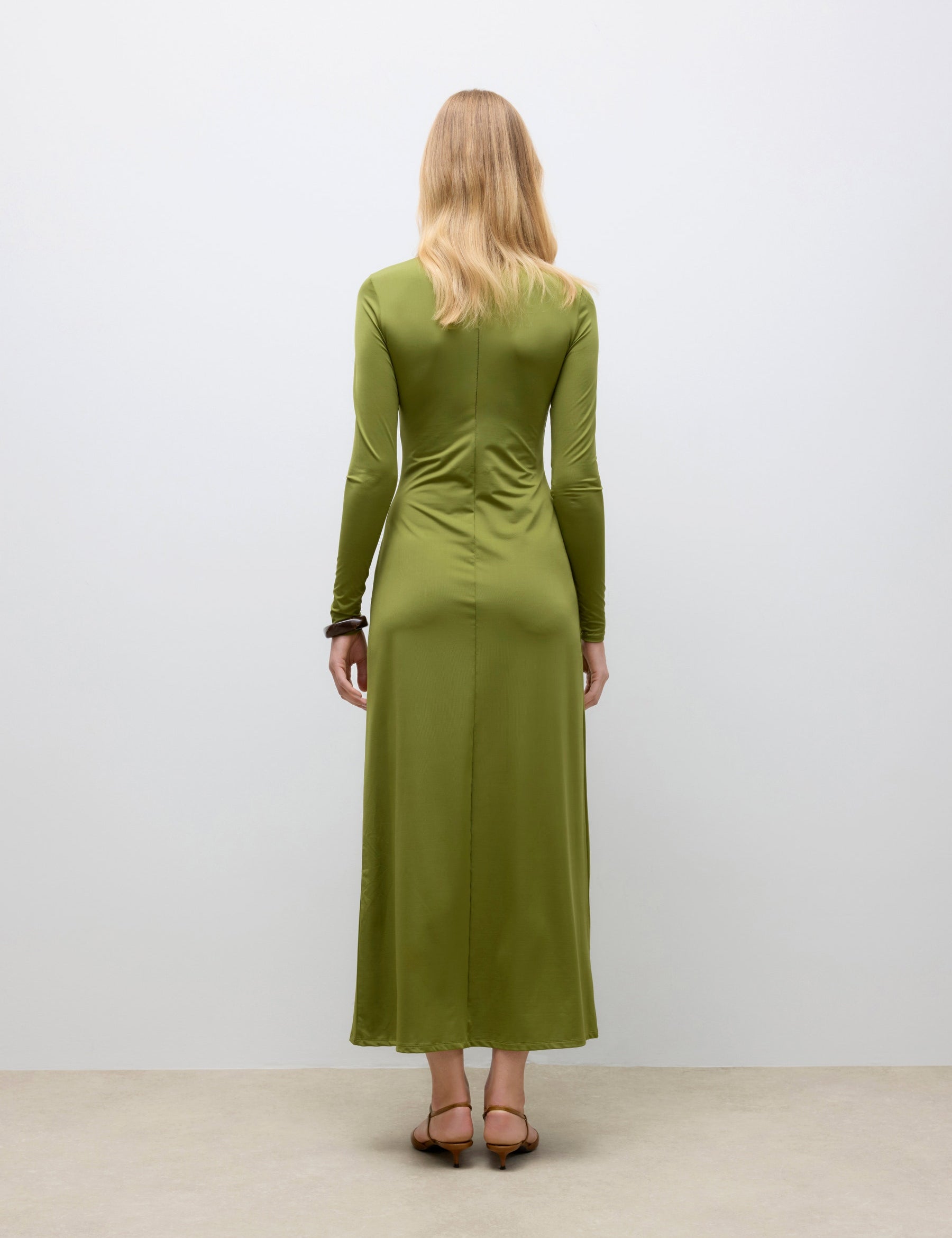 VERO MODA AWUDITA high neck ankle dress in calliste green - Image 2