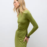VERO MODA AWUDITA high neck ankle dress in calliste green - Image 4