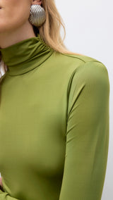 VERO MODA AWUDITA high neck ankle dress in calliste green - Image 5