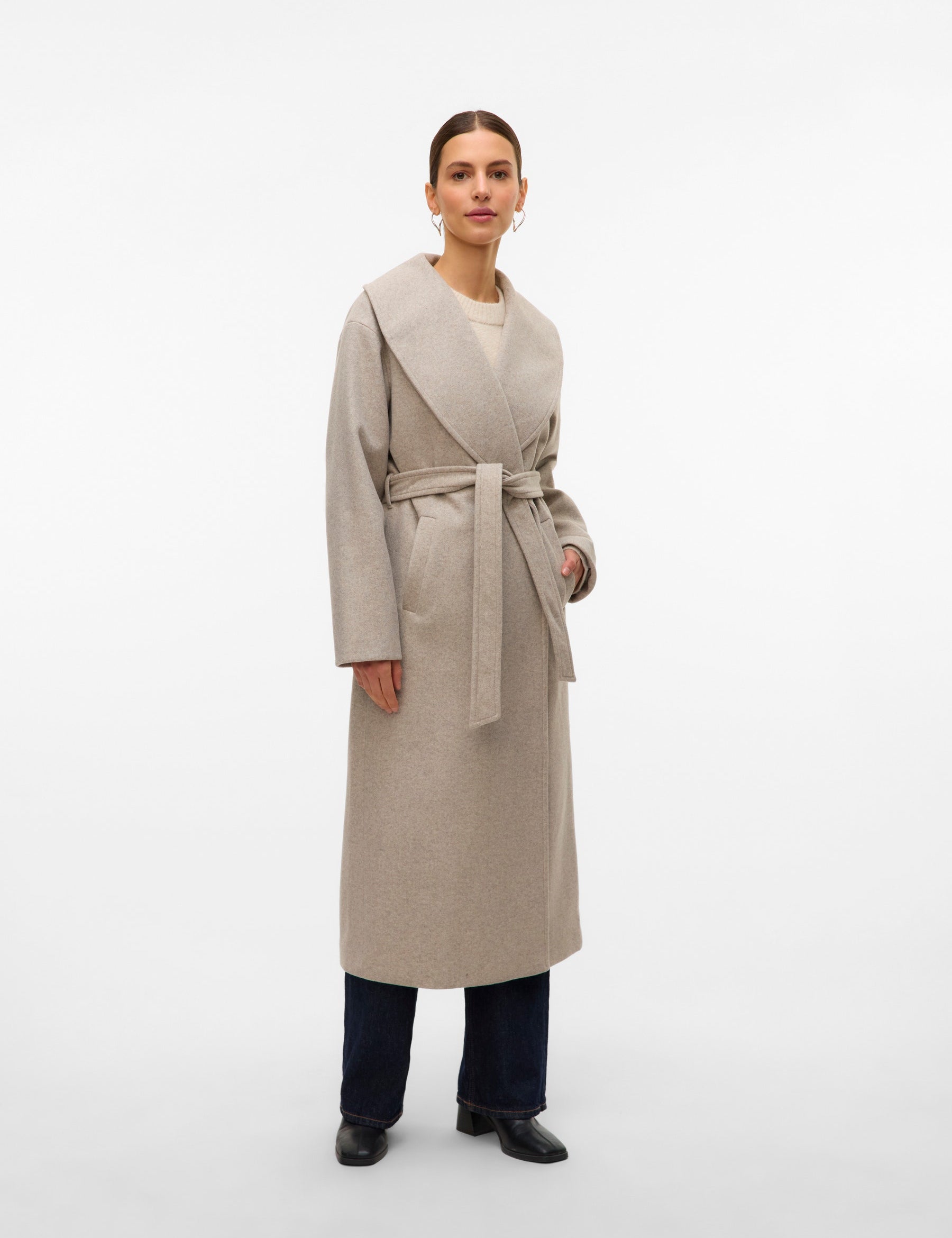 VERO MODA VMANNE bergen long coat in silver mink melange - Image 1