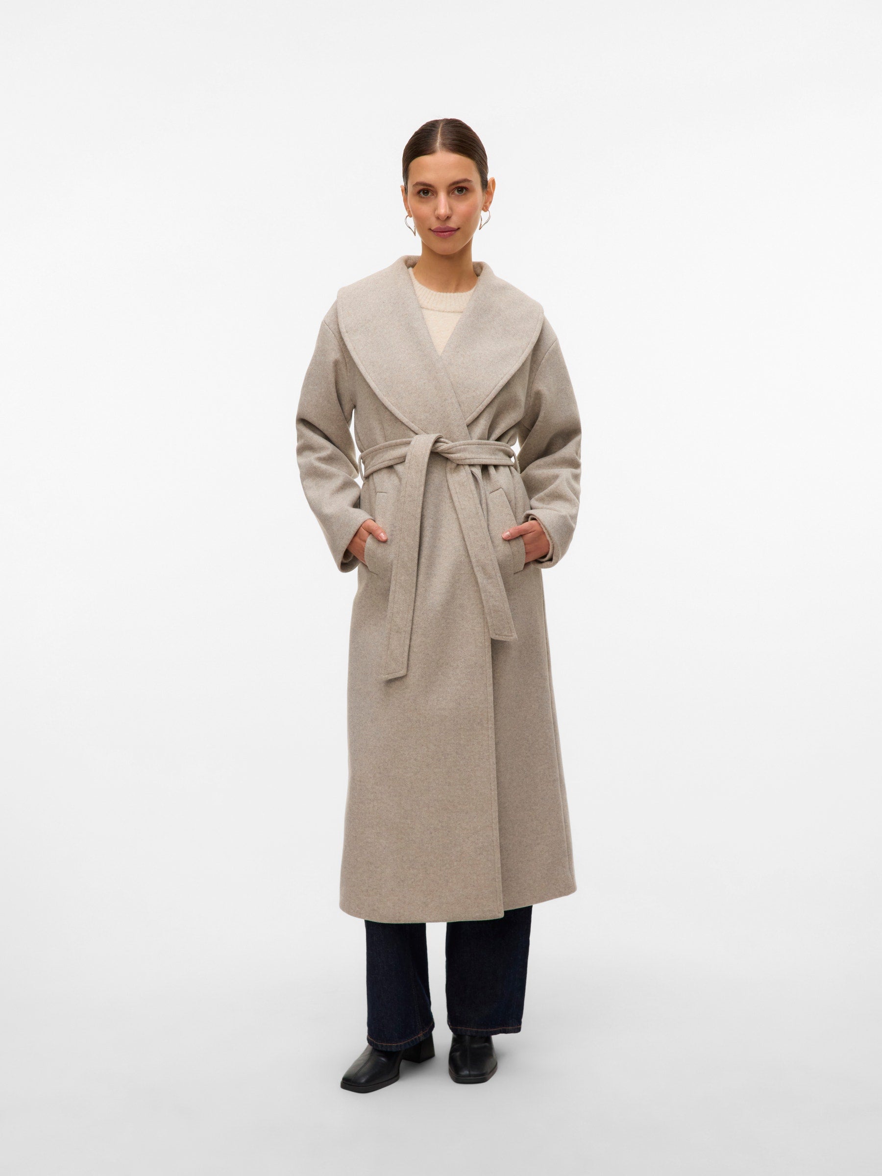 VERO MODA VMANNE bergen long coat in silver mink melange - Image 4