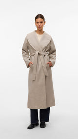 VERO MODA VMANNE bergen long coat in silver mink melange - Image 4