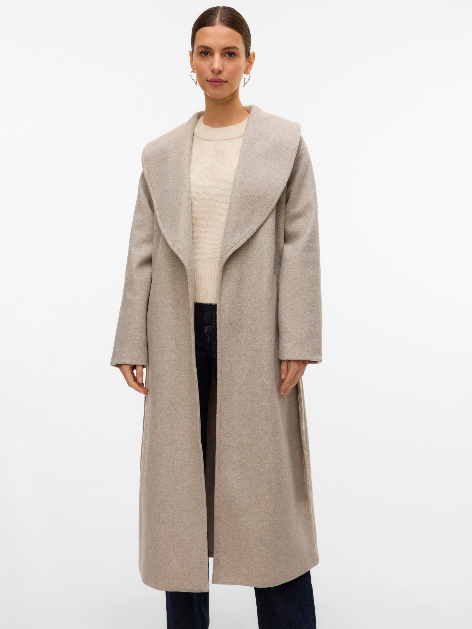 VERO MODA VMANNE bergen long coat in silver mink melange - Image 5