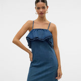 VERO MODA VMANNY frill short dress in medium blue - Image 1