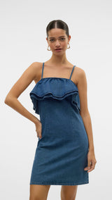 VERO MODA VMANNY frill short dress in medium blue - Image 1